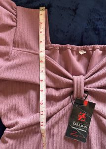 Peach Ruched Top with Ruffle Sleeves