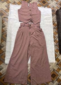 Mauve Chic 2-Piece Vest and Wide-Leg Pant Co-ord S