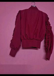 Maroon Ruffled top with Bow Detail