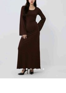 Savana elegant Brown Ribbed Maxi Dress
