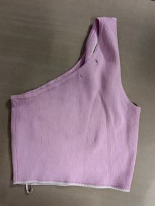 Pink One Shoulder Ribbed Knit Top
