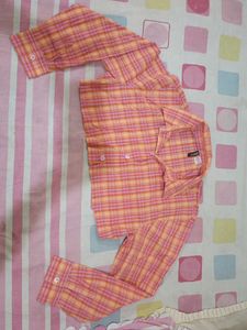 Pink &amp; Orange Plaid Cropped Shirt