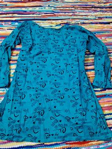 New Teal Printed Cotton Short Kurti