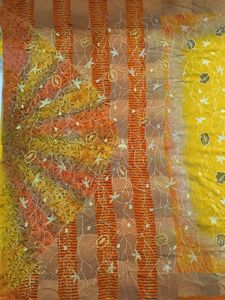 Vintage Pure Crepe saree Yellow &amp; Orange Embroider