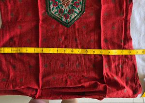 Red Printed Kurta with Embroidered Neck