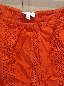 Orange Eyelet Off-Shoulder Top
