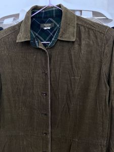 Olive Green Corduroy Shirt Dress