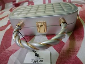 Silver Quilted Box Clutch with Twisted Handle