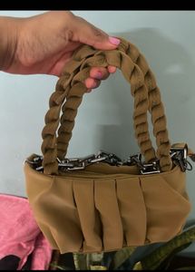 Stylish Brown Ruched Handbag with Chain Strap