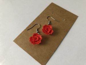 Red Rose Flower Dangle Earrings