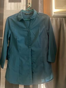Teal Collared Button-Up Top