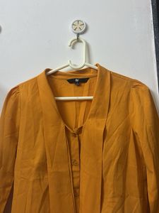 Mustard Yellow Tie Neck Blouse