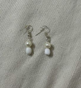 Pearl &amp; White Bead Drop Earrings
