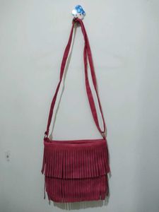Pink Fringed Crossbody Sling Bag