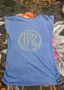Blue R Graphic Ruched Tunic Top