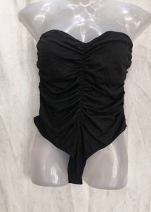 Chic Black Ruched Strapless One-Piece Swimsuit