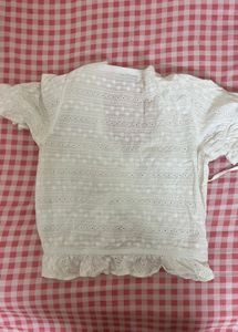 Bershka White Eyelet Tie-Front Top