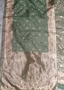 Elegant Olive Green Blouse with Golden Work dupatt