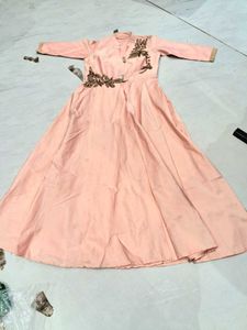 Elegant Peach Embroidered Gown 2 psc