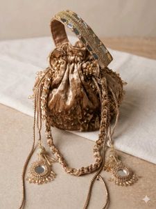 Embellished Velvet tassels Potli Bag