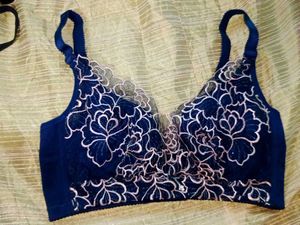 Navy Blue Floral Lace Bra