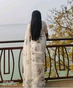 flower coton lines Saree "only one time use"