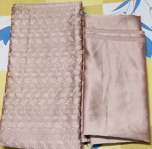 unstitched 2piece Chikankari satin Silk full suit