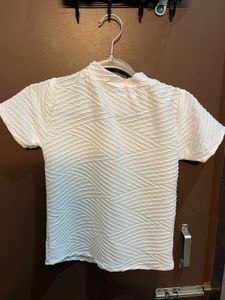 White Textured Mock Neck Tee