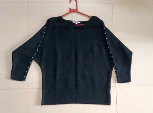 Chic Black Pearl Embellished Top