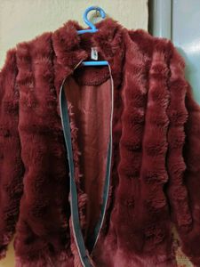 Luxurious Maroon Faux Fur Jacket
