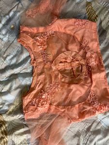 Peach Floral Embellished Net Dupatta