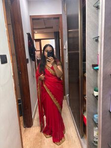 Elegant Red Saree with Golden Border