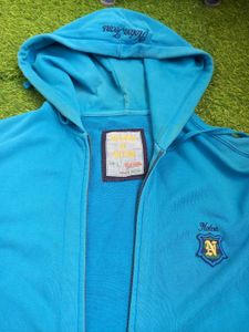 Blue Zip-Up Hoodie with Crest Logo