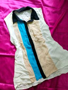 Colorblock Sleeveless Collared Top