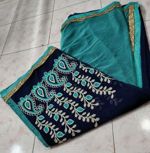 Navy Blue Net 2 Color Saree