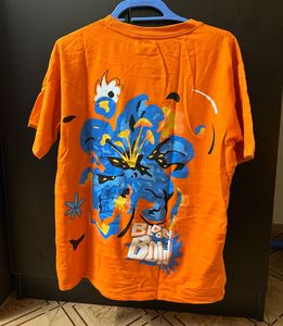 Unisex Down Shoulder Orange Graphic Tee