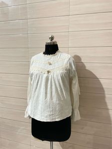 korean Stylish Cream Embroidered Blouse