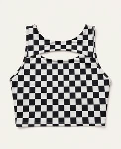 Checkerboard Cut-Out Crop Top