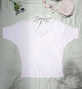 Cute White Bow Back Top