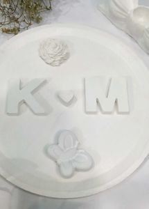 White Decorative Plate Initials K &amp; M
