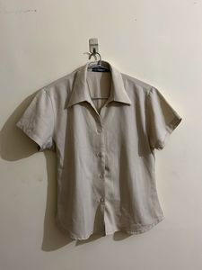 Classic Beige Short-Sleeve Button-Up Top