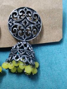 Yellow Beaded Jhumka Earrings