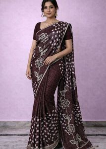 Elegant Brown Floral Print Saree