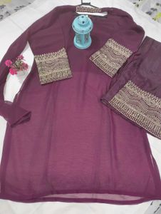 Purple Georgette Kurta Set With Dupatta