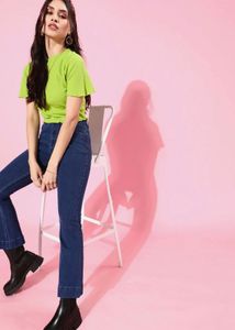 Lime Green Ruffle Sleeve Crop Top
