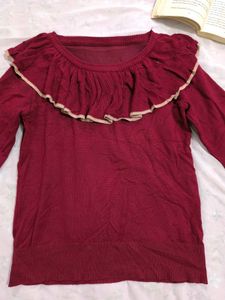 Maroon ruffle neck cardigan❤️‍🔥