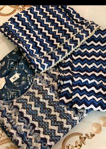 Blue Chevron Print Kurta Set