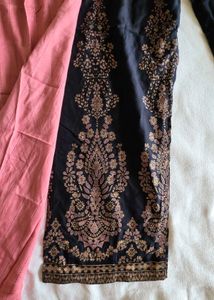 Pink Kurta with Black Printed Palazzos