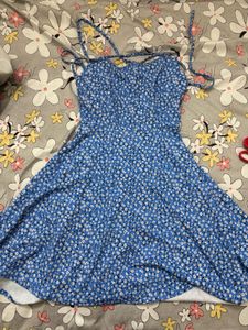 Blue Floral Mini Dress with Criss-Cross Back