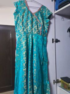Beautiful Teal Brocade Ethnic Gown